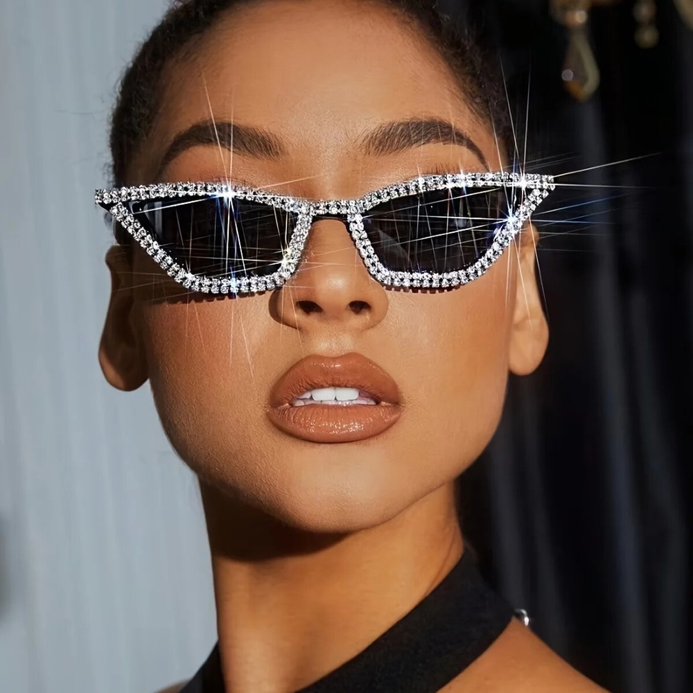 Gafas de sol con diamantes de imitación estilo ojo de gato para fiesta policarbonato antirreflectante