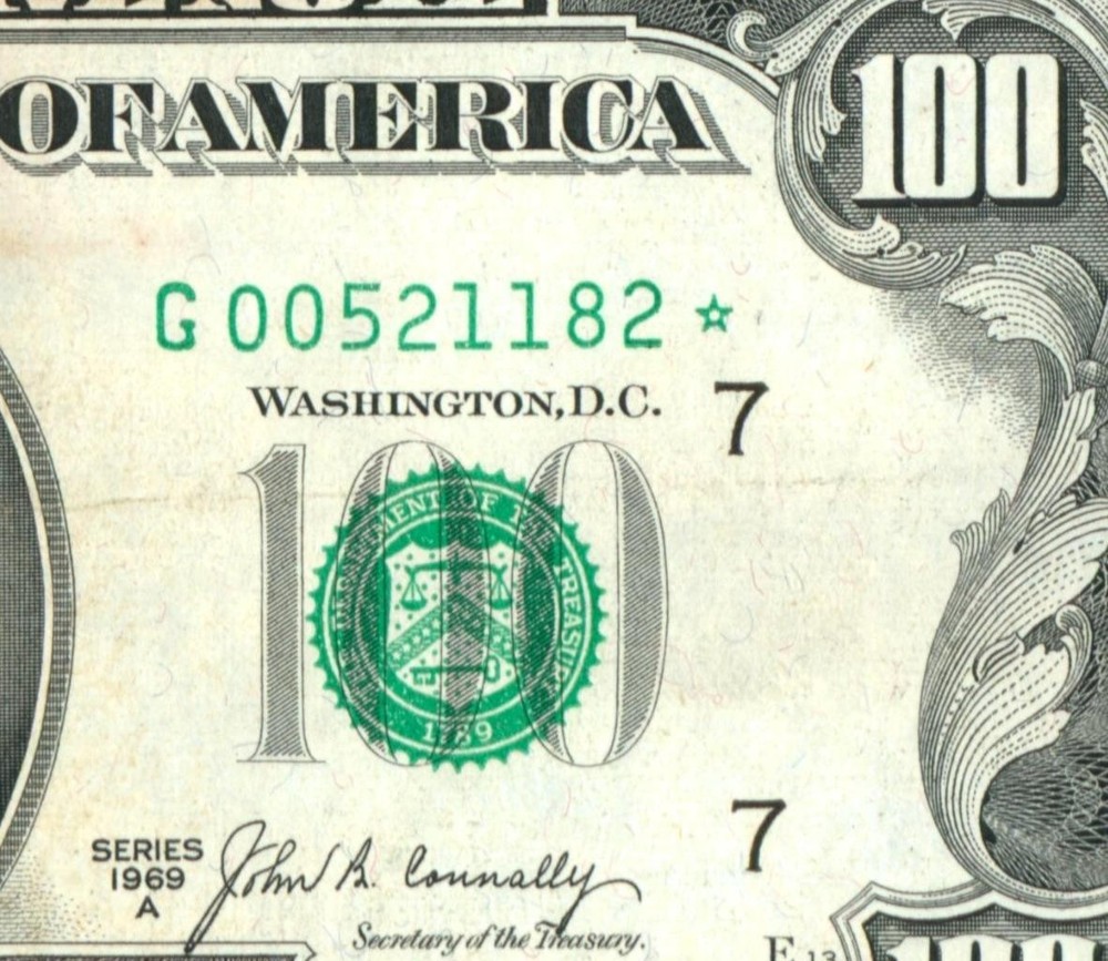 ** Star - 6 Digit ** $100 1969 Federal Reserve Note ** Paper Currency