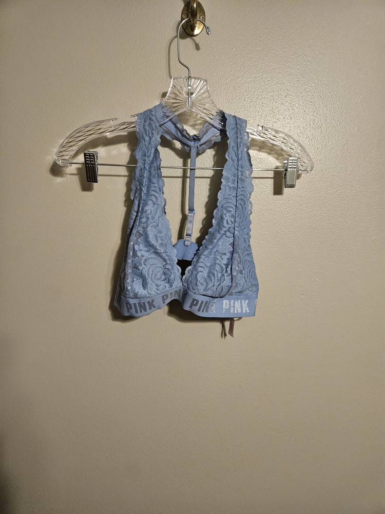 Pink Victorias Secret  Womens Lace Racerback Bralette Blue Size Large