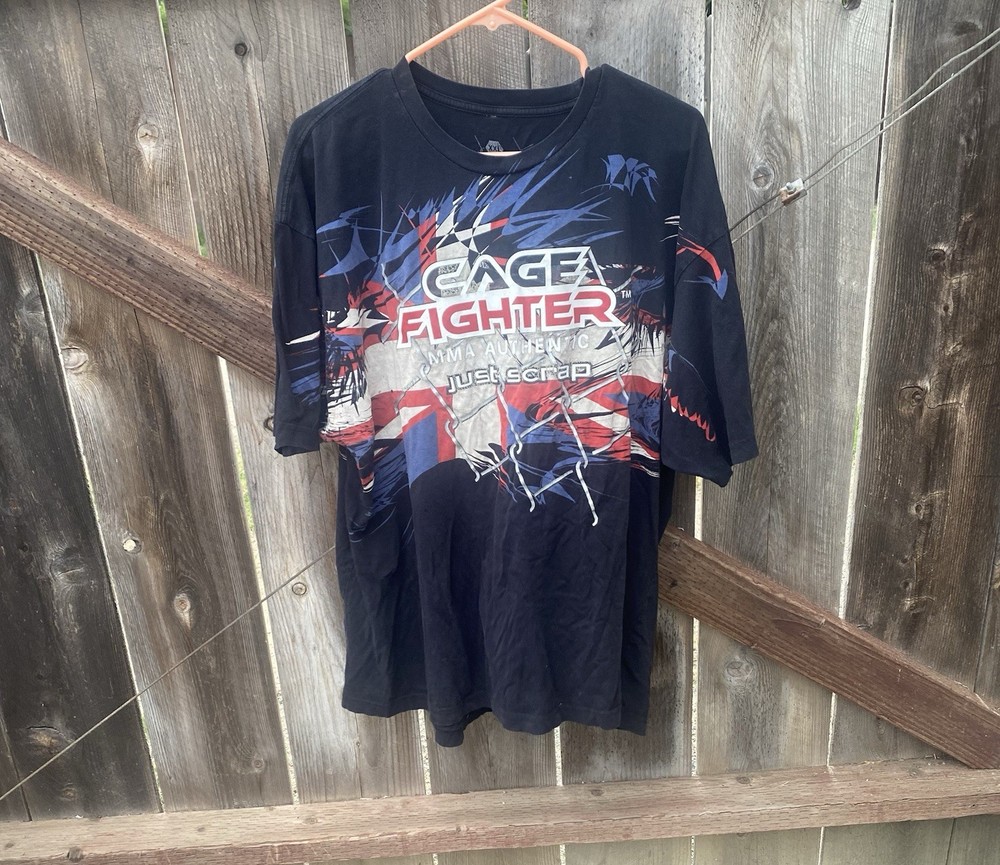 Vtg Cage Fighter BJ Penn Just Scrap UFC Walkout Shirt Made in USA Black MMA XXL