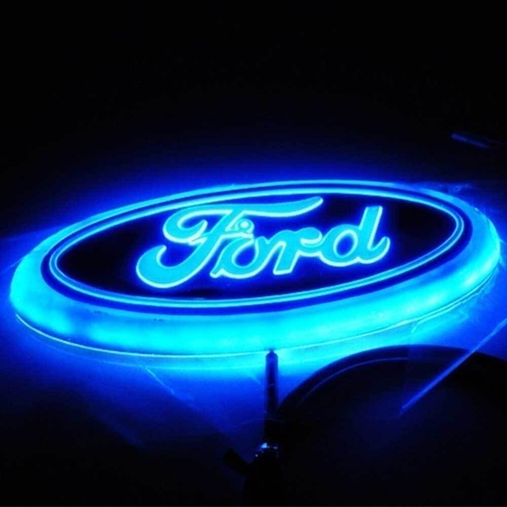 1pc Blue Light LED Tailgate Badge Front Grille Emblem Badge Nameplate For Ford