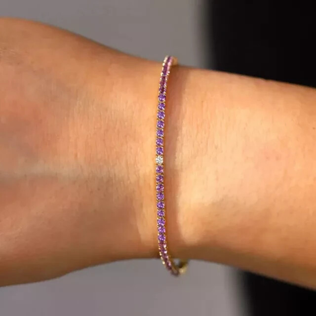 Lab-Created Amethyst Tennis Bracelet in 14K Gold Plated 7