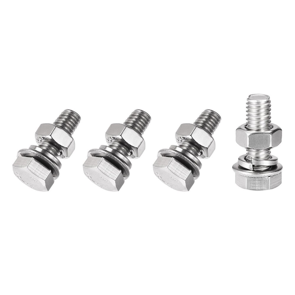 M8x25mm Hex Head Screws Bolts Nuts Flat Lock Washers Kit 4 Sets