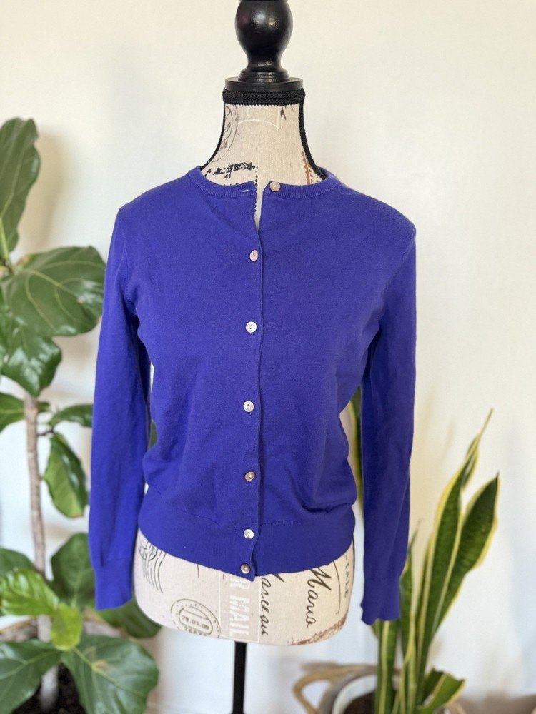 Lands' End Purple Knit Cardigan Sweater Button-Front Crew Neck XS/P Petite