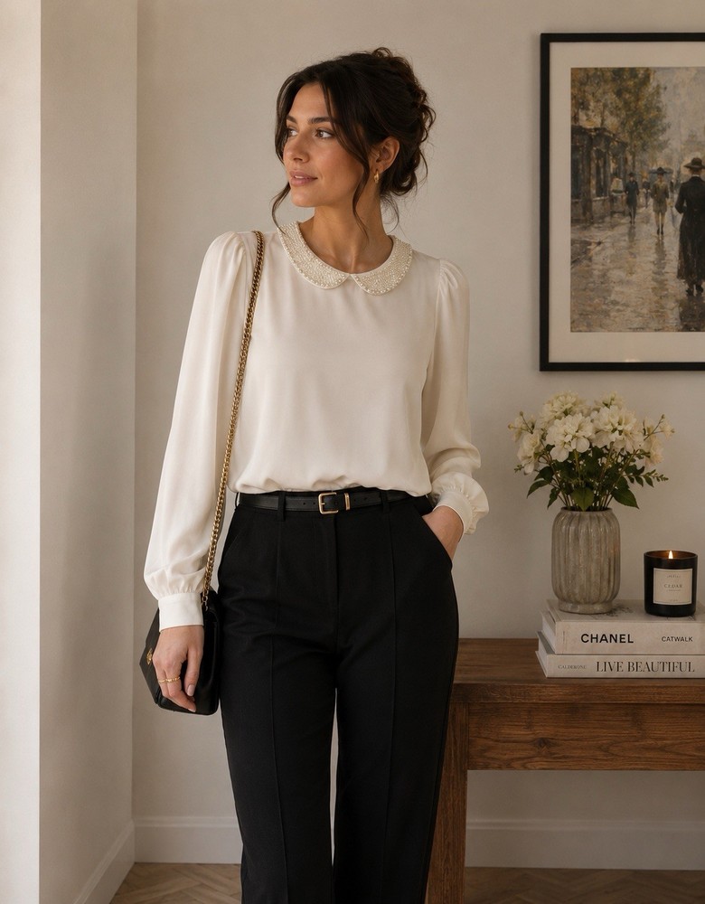 NWT J Crew Women’s Ivory Pearl Peter Pan Collar Blouse XS Old Money Preppy Luxe