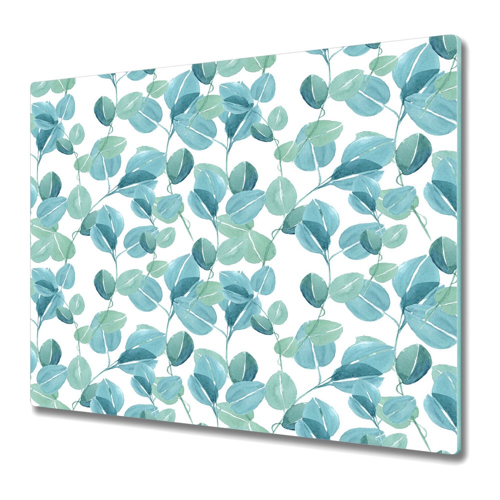 Glass Chopping Board Watercolour Eucalyptus | Green Soft Leaves | 60x52