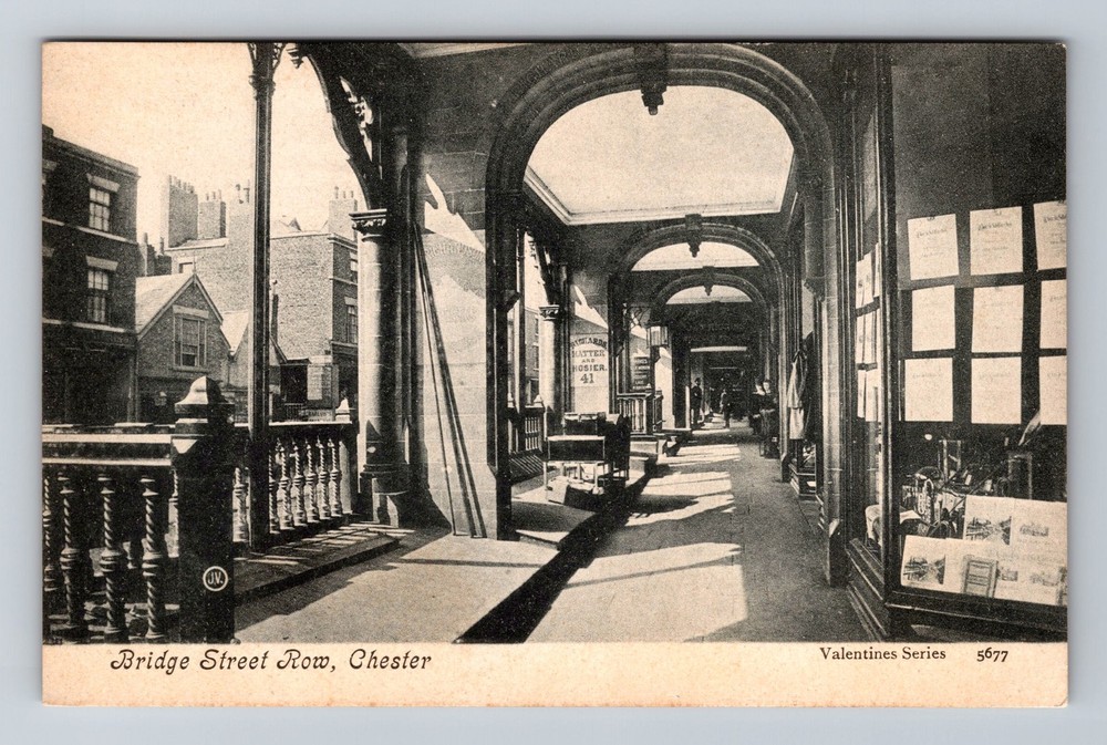 United Kingdon- Chester Bridge Street Row Shops Postal Old Card Vintage Postcard