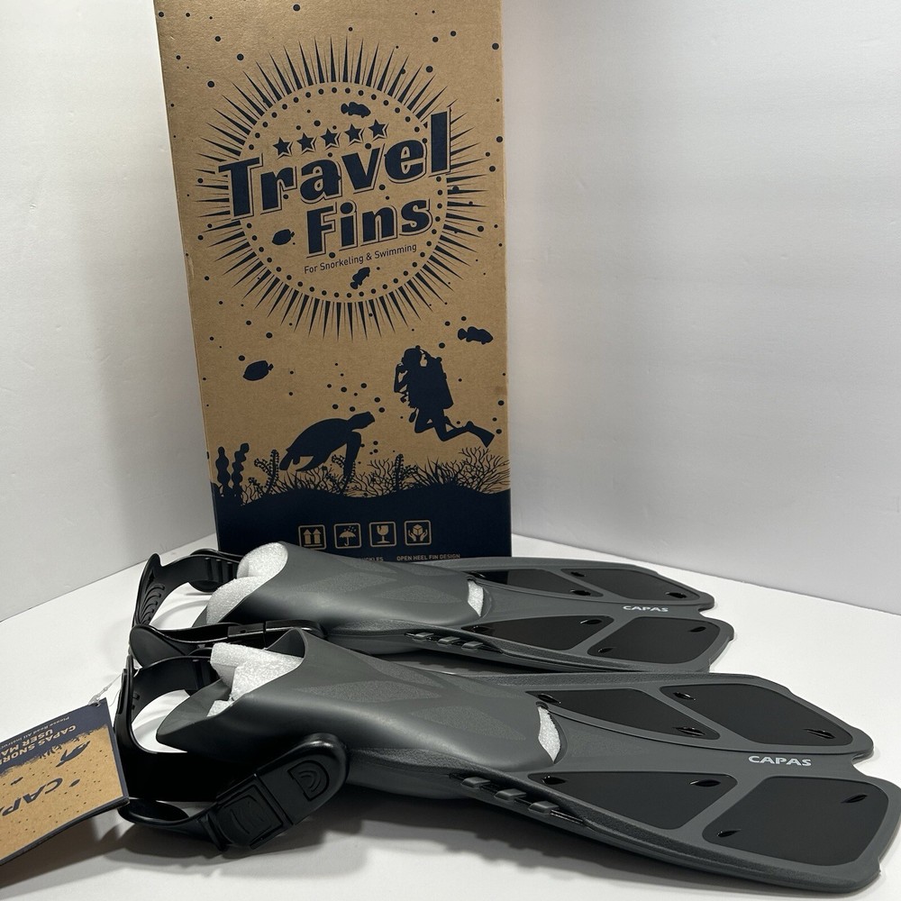 CAPAS Snorkel Fins Swim Fins Travel Adj. Diving Kids Jr. 9-13 Gray/Black