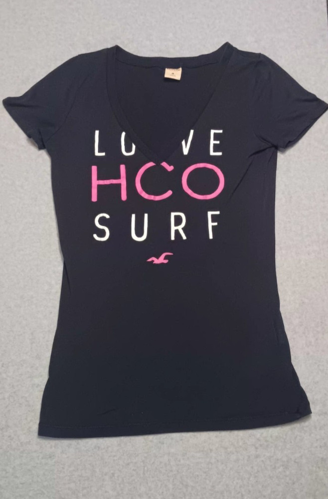 Hollister California Short Sleeve Shirt Womens Size Medium Black Vneck