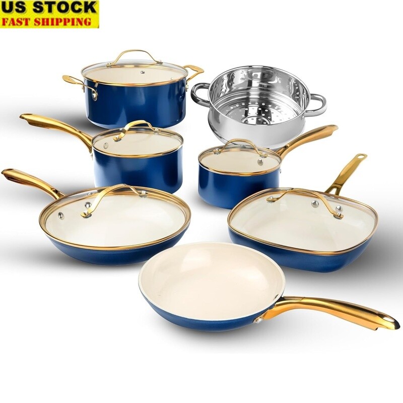 12-Piece Nonstick Ceramic Cookware Set Oven Safe Heavy Duty Pots & Pans