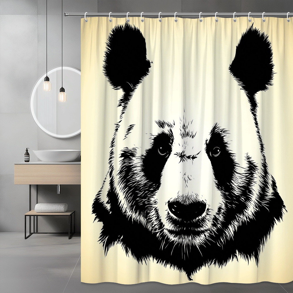 Panda Face Shower Curtain Black and White Animal Print