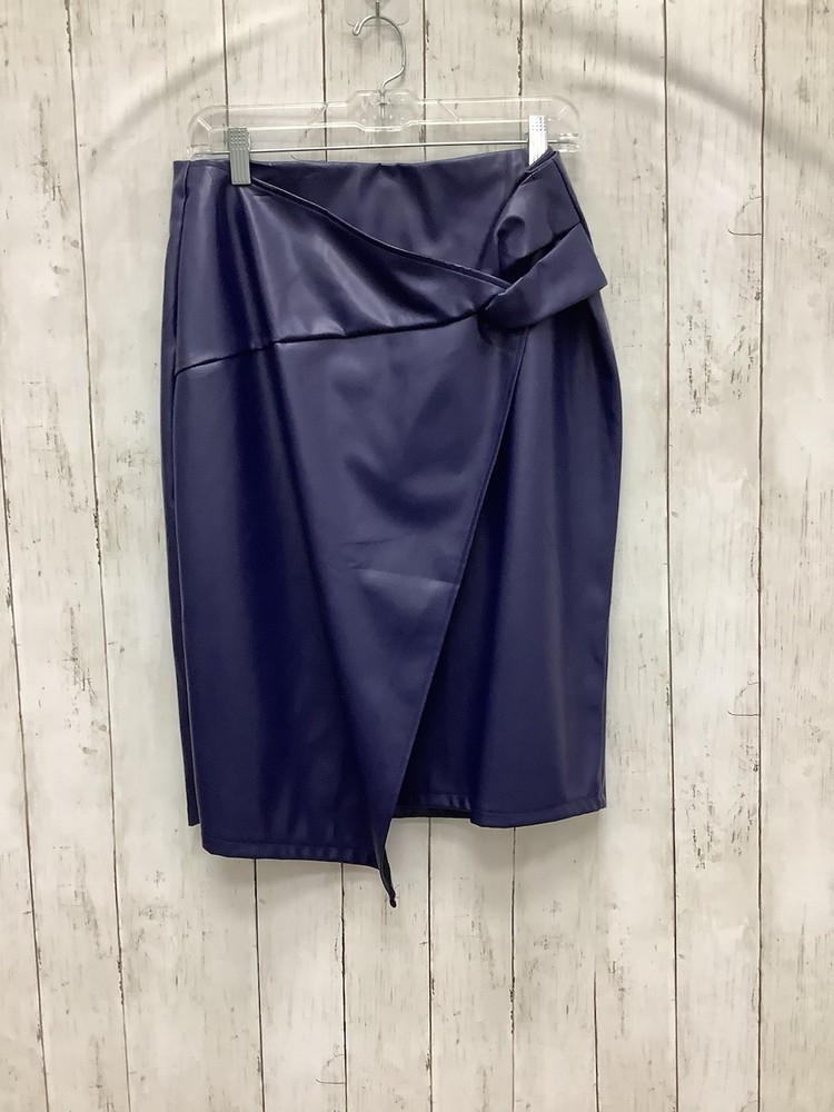 Kate Kasin Women's PU Leather Knot-Front Wrap Pencil Skirt (Navy Blue, Size L)
