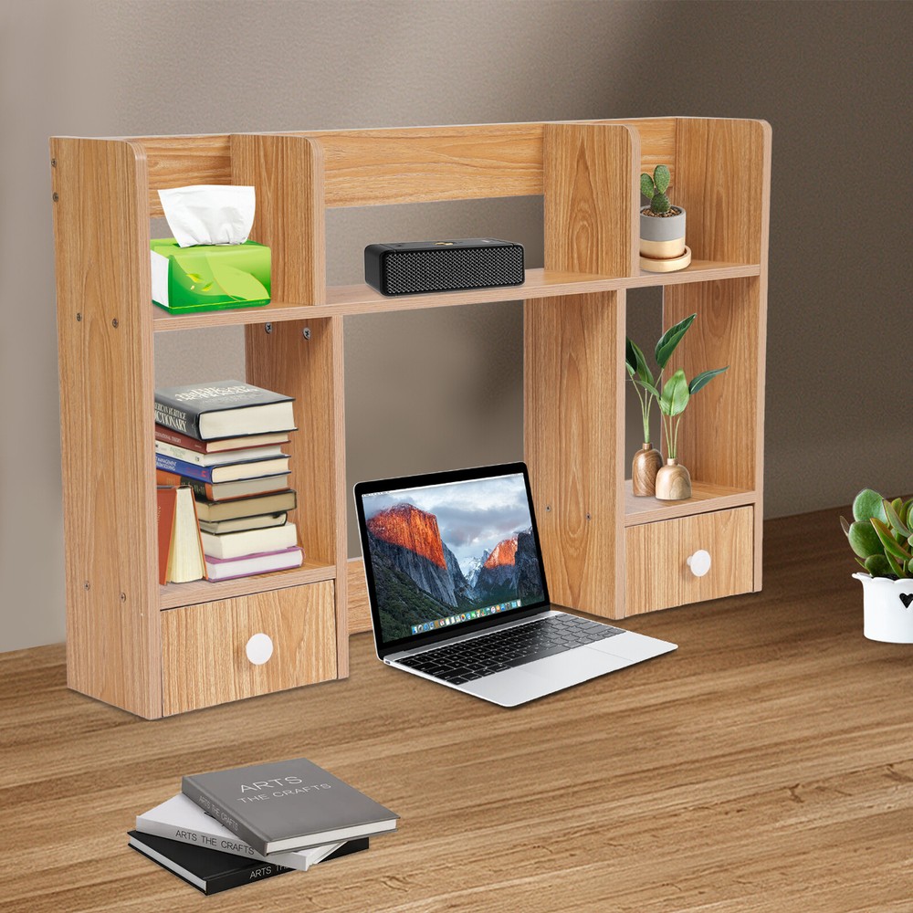 Desktop Storage Organizer with 2 Drawers for Desk or Dorm Bookshelf Rack