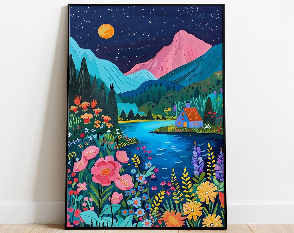 Maximalist Floral Garden Mountain Valley Artwork Colorful Wall Art 3d Art