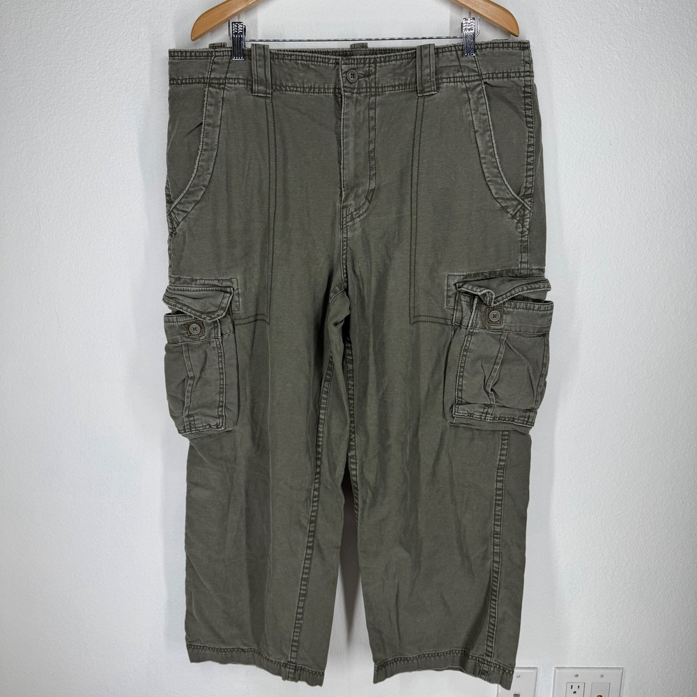 Vintage Mossimo Y2K Cargo Pants Army Green Cotton 38x30 Relaxed Utility Heavy