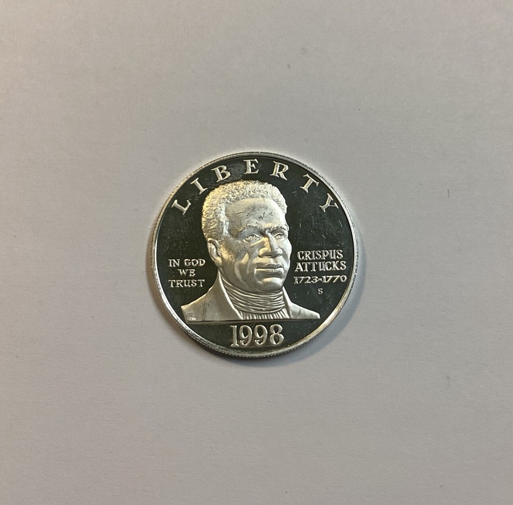 1998 S Crispus Attucks Commemorative Proof Silver Dollar w/ a Silver Surprise!