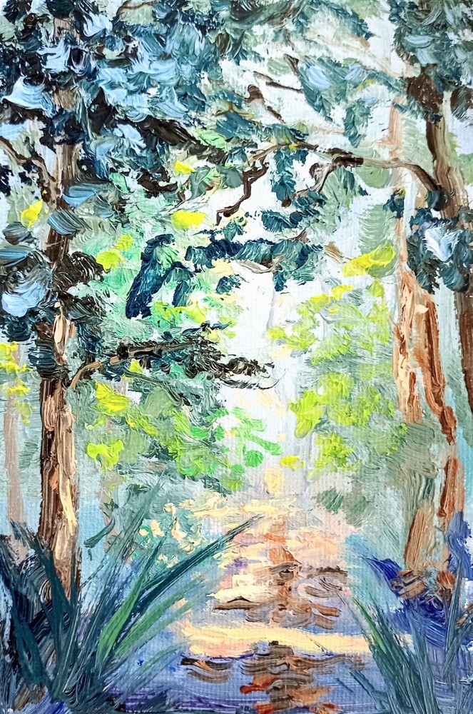 4x6 Inch Abstract Forest Oil Painting on Cardboard - 10x15 cm Landscape Art-image