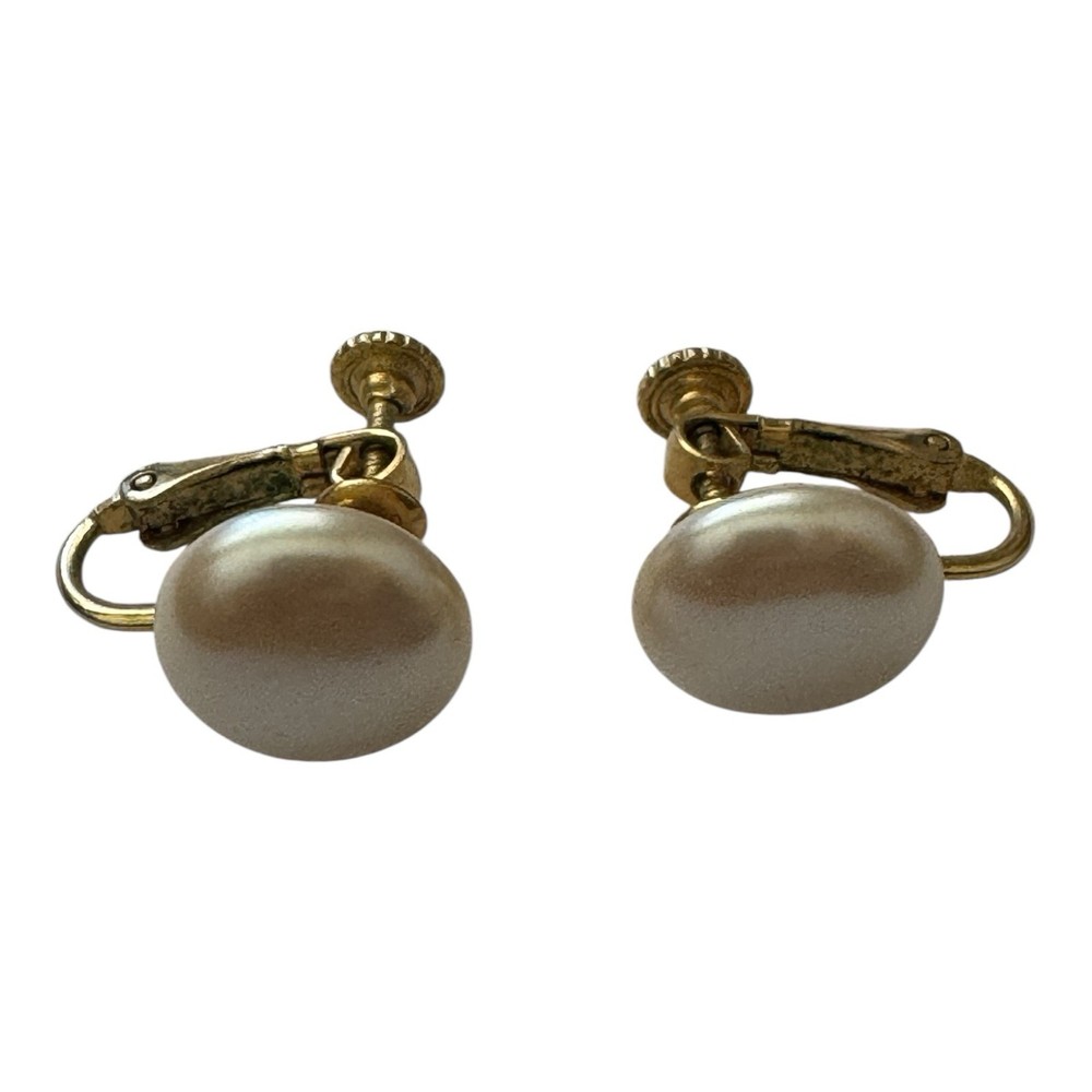 Vintage Signed Marvella Gold Tone & Faux Pearl Screw Back Earrings