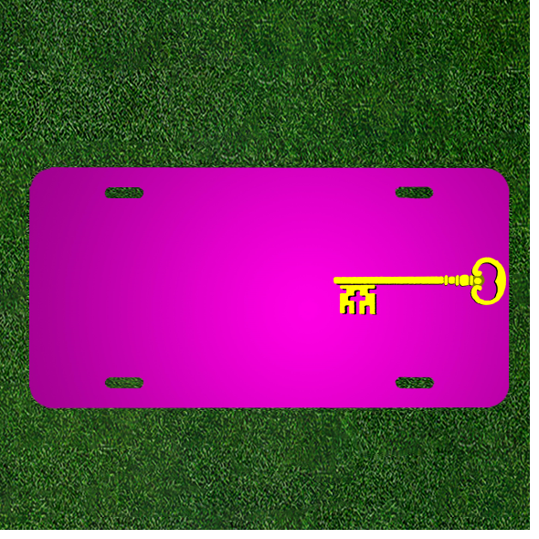 Custom Gold Metal Car License Plate with Personalized Name and Key Design