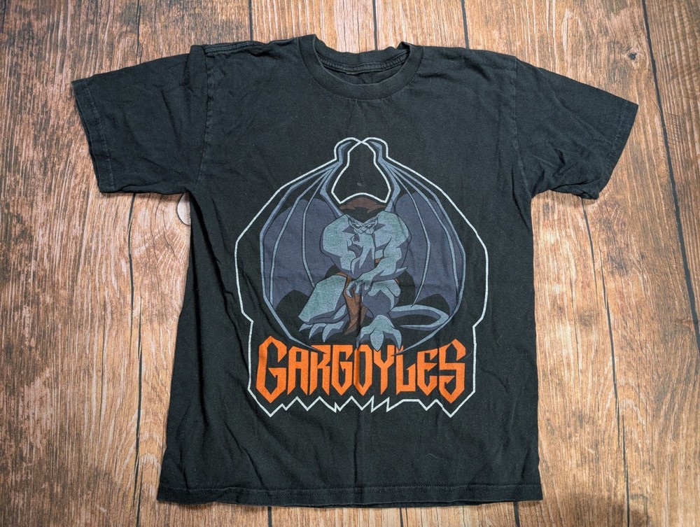 Vintage Disney Gargoyles T Shirt Stone By Day Warrior By Night Black Orange Mens