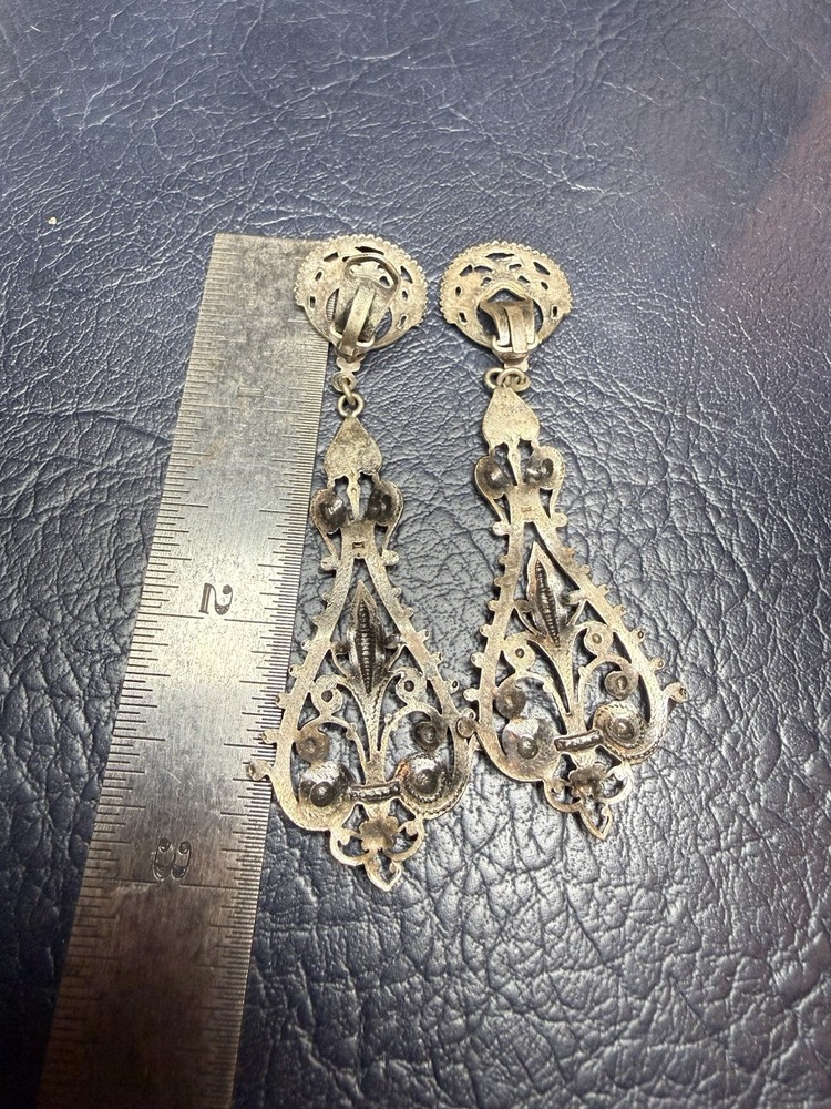 Antique European Filigree Drop Earrings – Early 20th Century