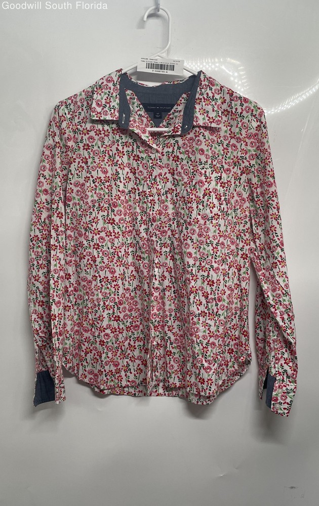 Tommy Hilfiger Womens Multicolor Floral Print Long Sleeve Button-Up Shirt Size S