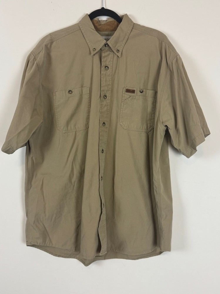 Men's Carhartt Button-Up Shirt XL Khaki Short Sleeve