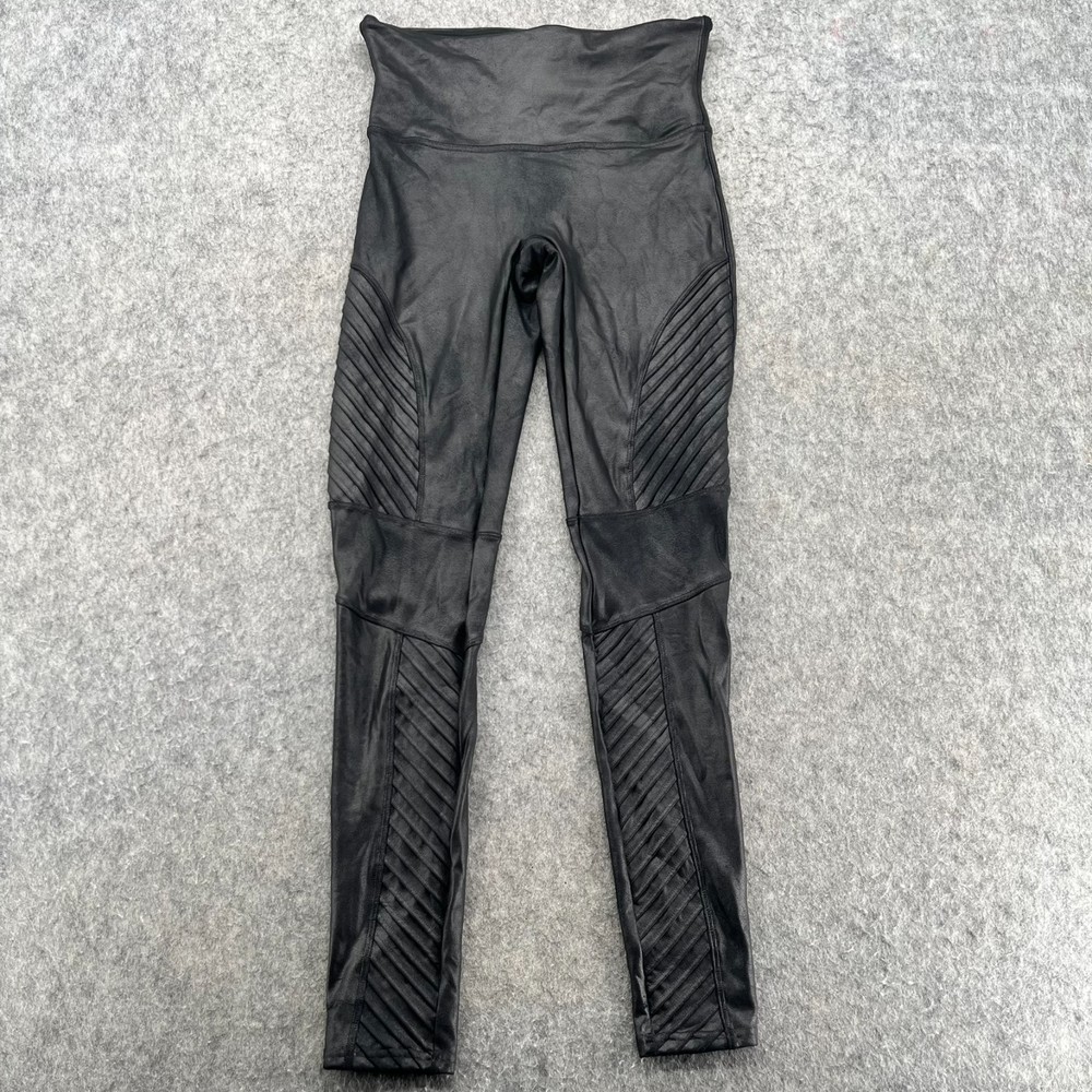 Spanx Faux Leather Moto High Rise Womens Leggings Black Size M