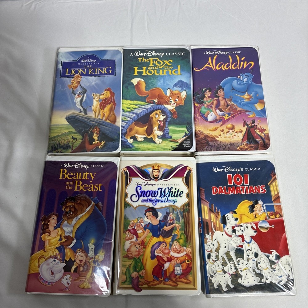 Walt Disney Classic VHS Lot of 6 W Fox & the Hound, Aladdin, 101 Dalmatians/More