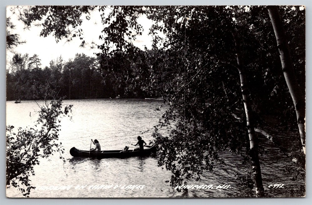 RPPC Canoeing On Chain O' Lakes Waupaca WI C1950s Real Photo Postcard AB9