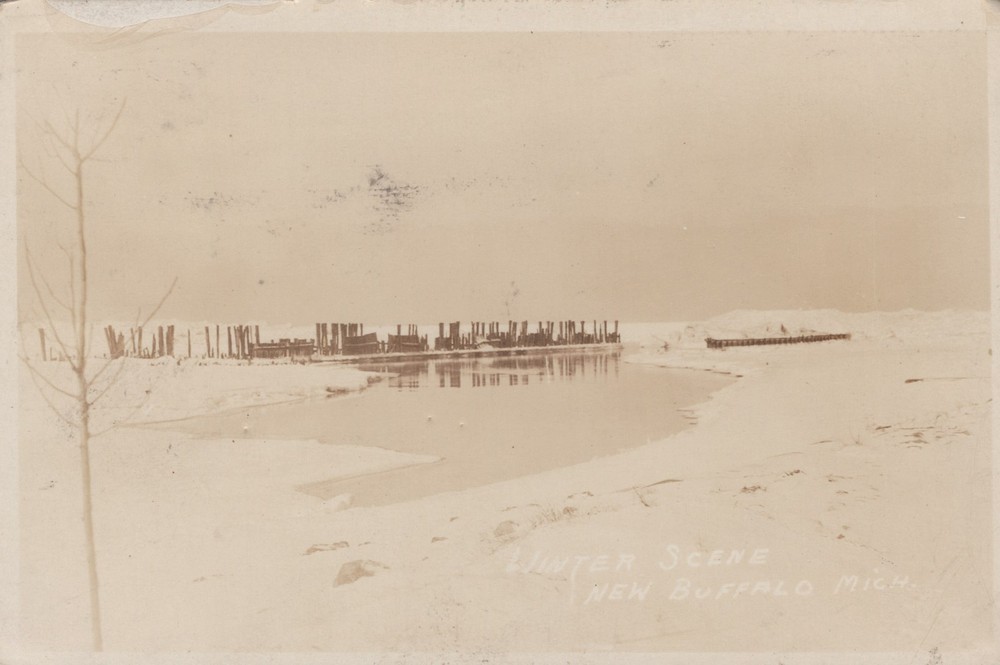 New Buffalo MI Michigan ~  Winter scene RPPC 1924