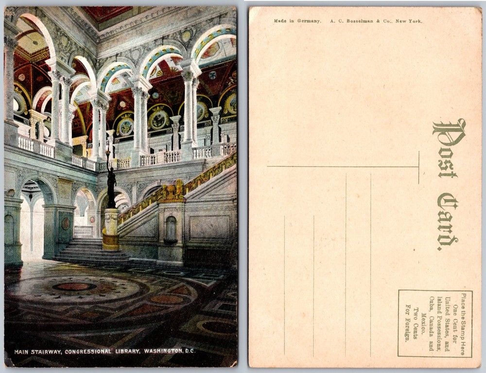 Congressional Library Stairway Washington DC Postcard