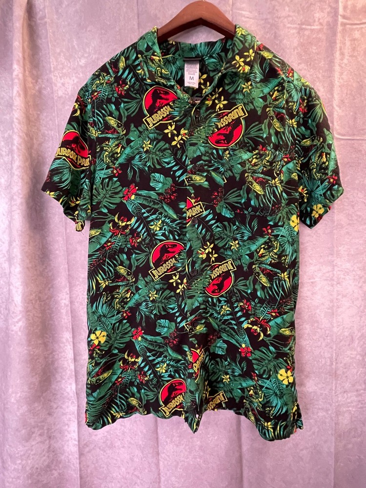 Jurassic Park Hawaiian Shirt Universal Studios Dinosaur Rayon Men's Size M