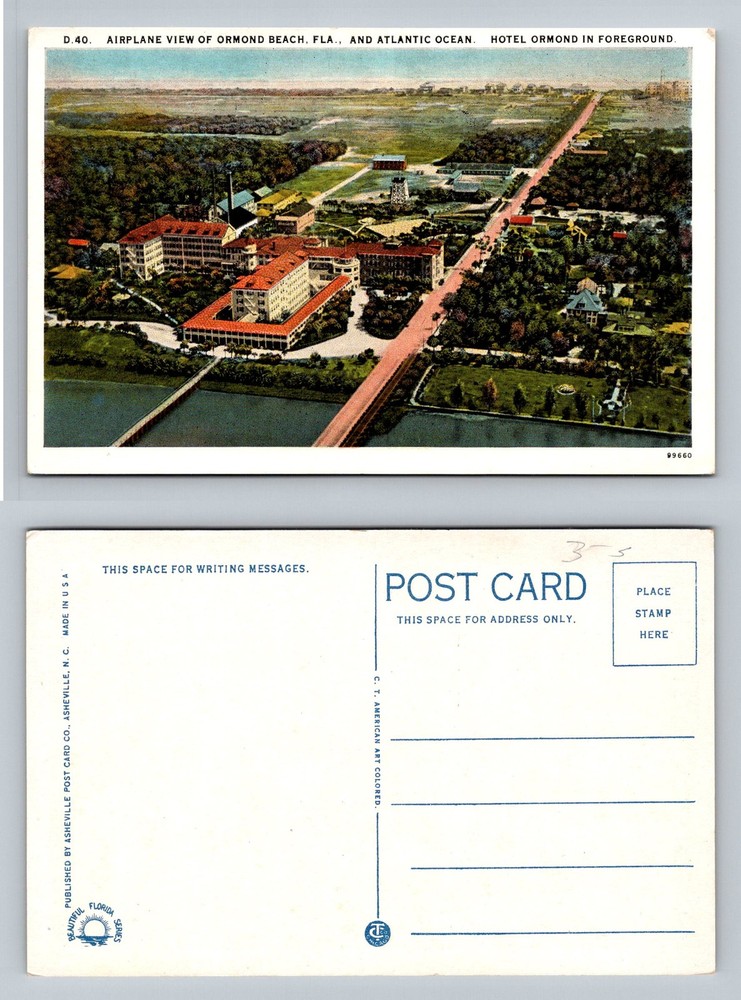 Ormond Beach, FL-Florida, Aerial Hotel Ormond & Atlantic Ocean Vintage Postcard
