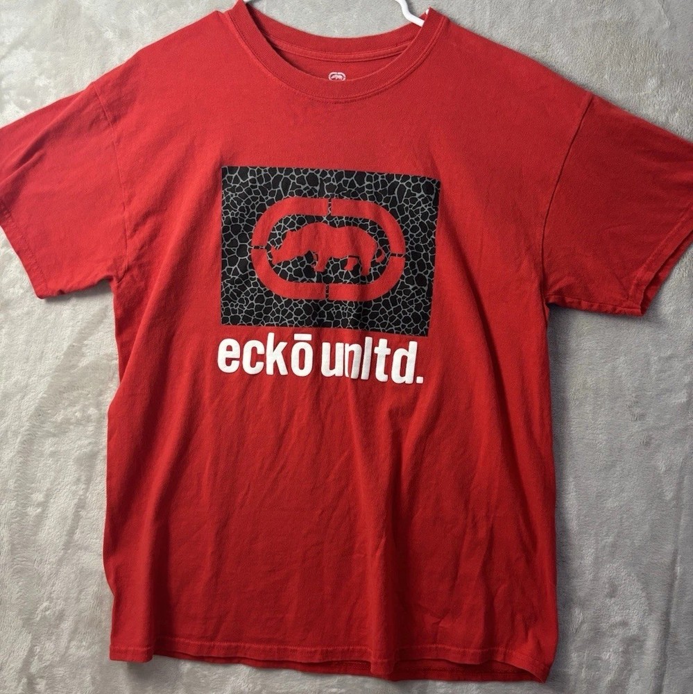 Ecko Unltd Rhino Logo Graphic T Shirt Red Streetwear Y2K Mens L