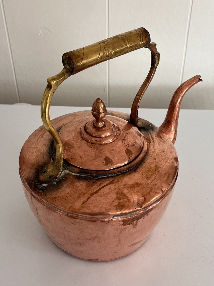 Antique Maurice Cohen & Co. London. Large Heavy Gooseneck Copper Kettle