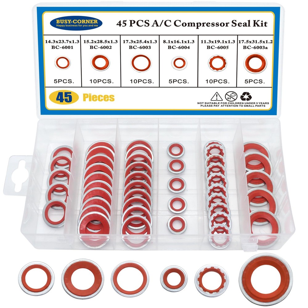 45-Piece A/C Compressor Port Seal Washer Kit Gasket Assortment-image