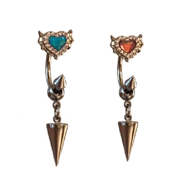 Unique Heart Pendant Ear Studs with Earbone Design Cool Fashion Earrings