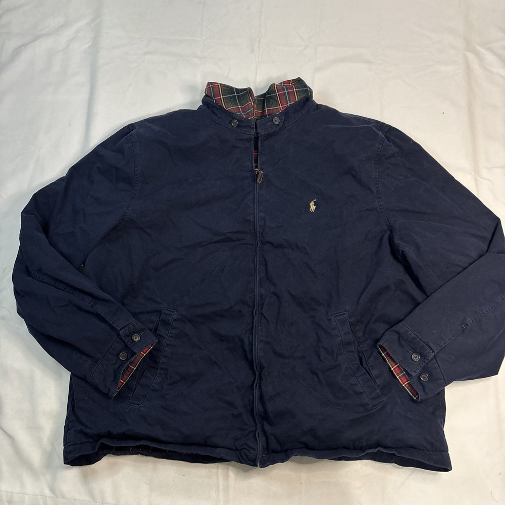 VTG Polo Ralph Lauren Harrington Mens Jacket 3XLT Navy Blue Plaid Line Full zip
