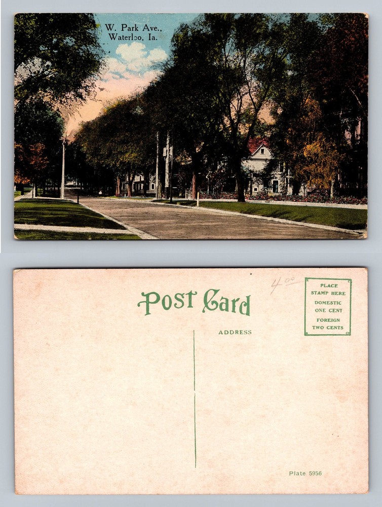Waterloo, IA-Iowa, West Park Avenue Tree Lined Homes Vintage Postcard