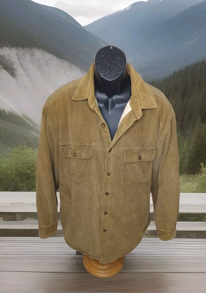 VTG Woolrich Corduroy Barn Chore Jacket Coat Mens Large Brown Bark Fleece Lined