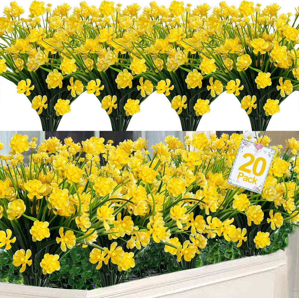 20 Bundles Artificial Flowers for Outdoors, Spring Grass Camellia Fake Flowers P