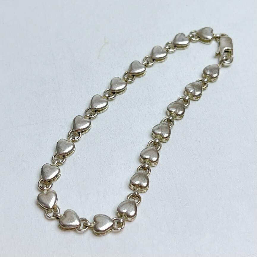 Tiffany Sterling Silver Puff Heart Chain Bracelet 925 Jewelry Y0713