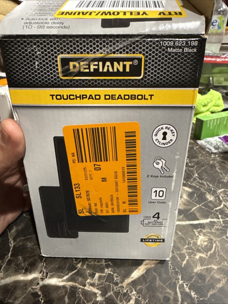 Defiant Matte Black Square Touchpad Deadbolt Single Cylinder 1009 623 198  