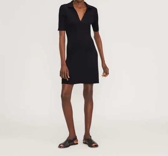 Everlane Viscose Knit Polo Mini Dress Black Small NWT