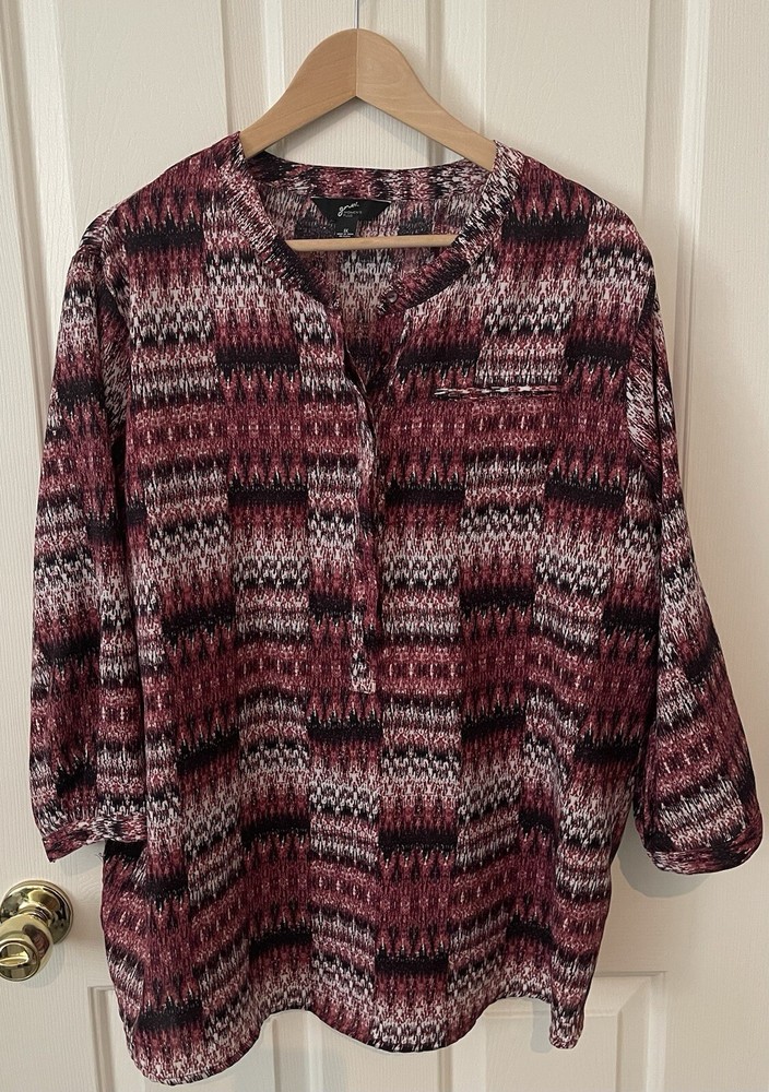 Woman’s Blouse 1X - Burgundy, Black And White