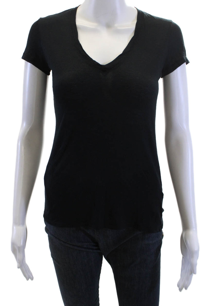 Firth Womens Black V-Neck Short Sleeve Basic T-Shirt Modal Cashmere Size MFree Shipping in US $100+ Orders | $6.95 Orders Below