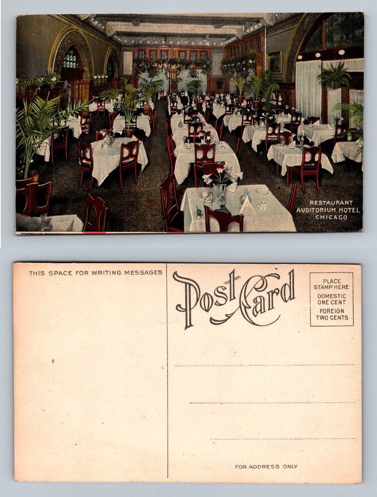 Chicago, IL-Illinois, Auditorium Hotel Dining Room View Vintage Postcard