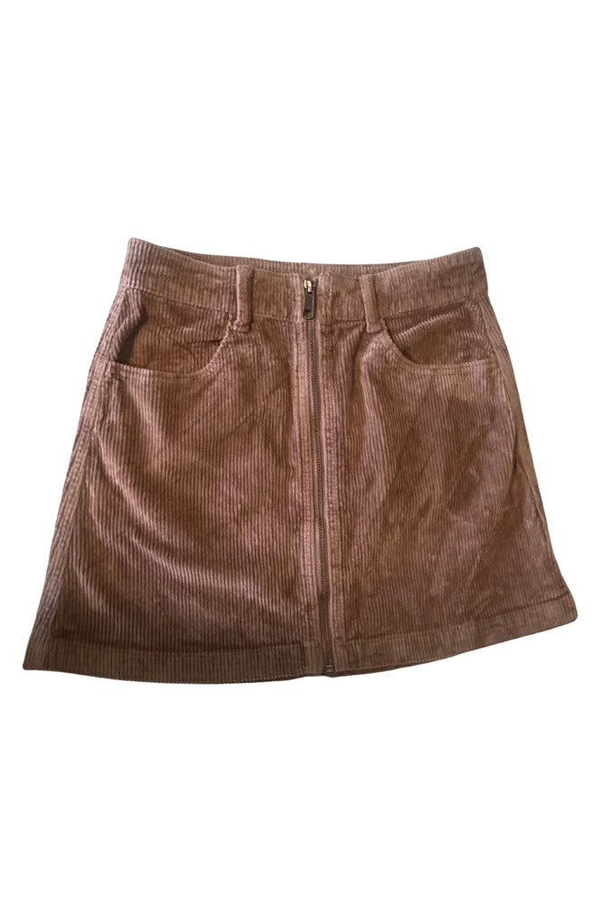 American Eagle Skirt Womens 2R Brown High Rise A Line Corduroy Stretch Zip Fly