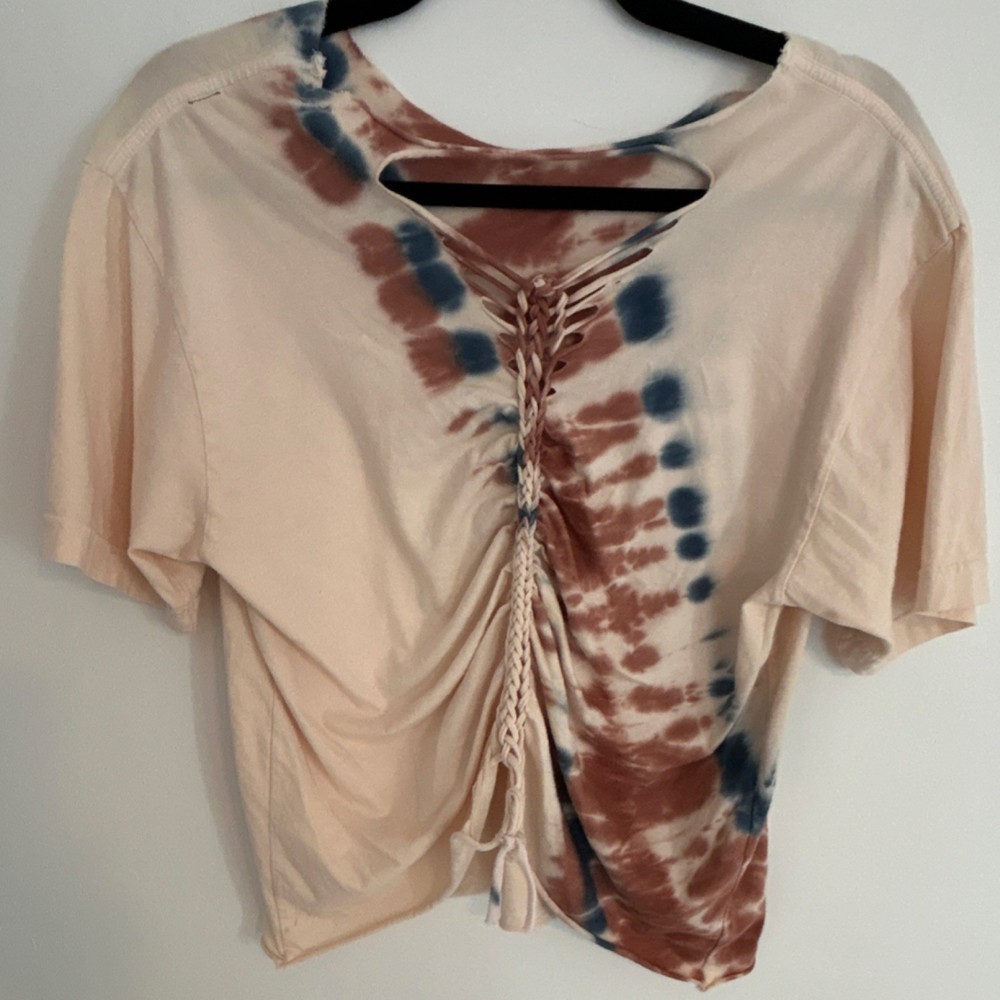 Gilded Intent Tie-Dye Drawstring Cropped Top M Short Sleeve Cotton Women's